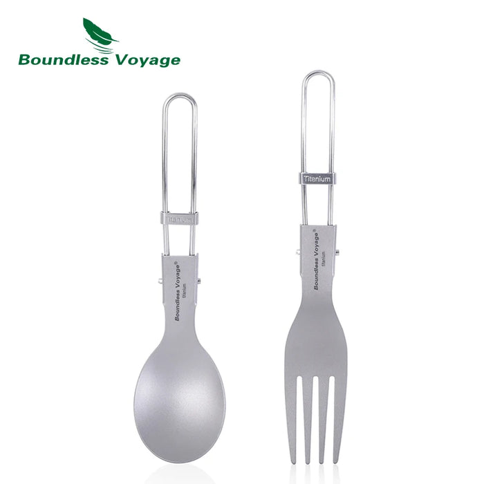 Boundless Voyage Titanium Folding Spoon, Spork & Fork Set – Ultralight Camping Cutlery