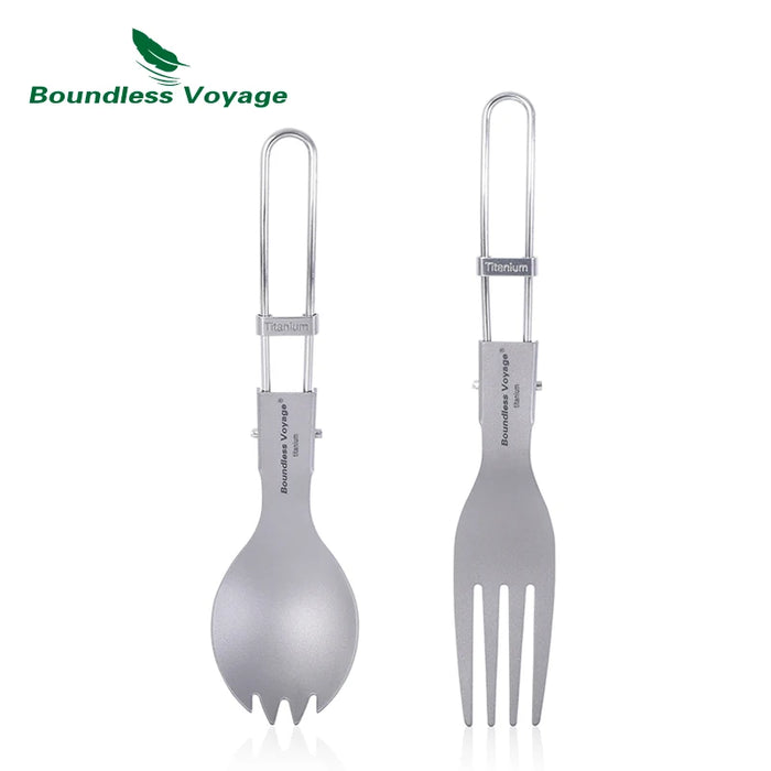 Boundless Voyage Titanium Folding Spoon, Spork & Fork Set – Ultralight Camping Cutlery