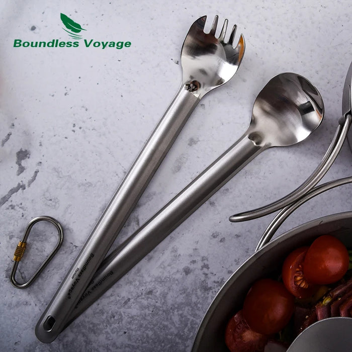 Boundless Voyage Outdoor Titanium Long-Handled Spoon & Spork Set – Ultralight Camping Tableware