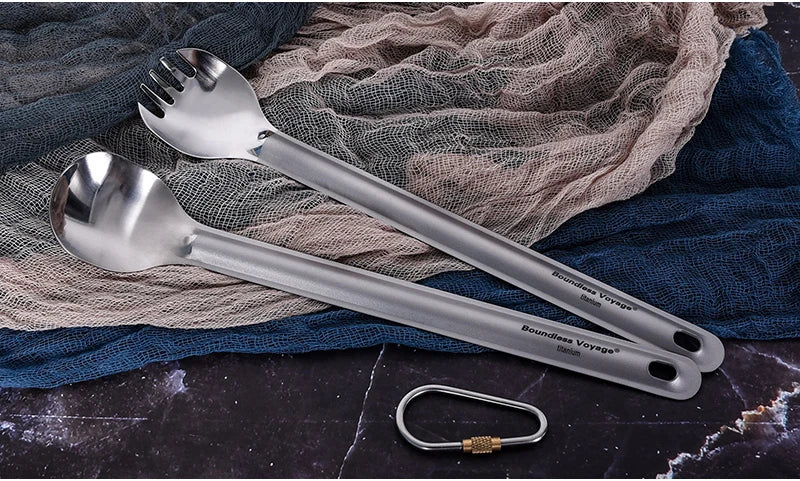 Boundless Voyage Outdoor Titanium Long-Handled Spoon & Spork Set – Ultralight Camping Tableware