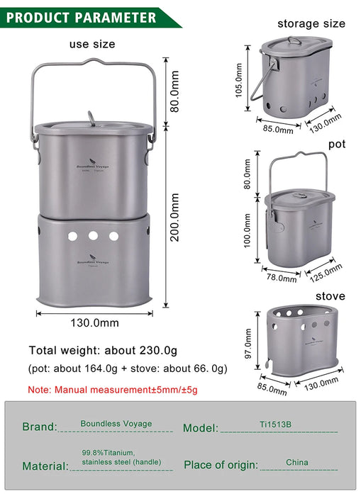 Boundless Voyage Titanium Foldable Wood Burning Stove with Camping Pot – Ultra-Light & Compact for Outdoor Cooking