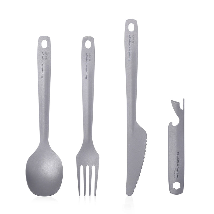 Boundless Voyage Titanium Cutlery Set – 4-Piece Camping Utensils with Carrying Case