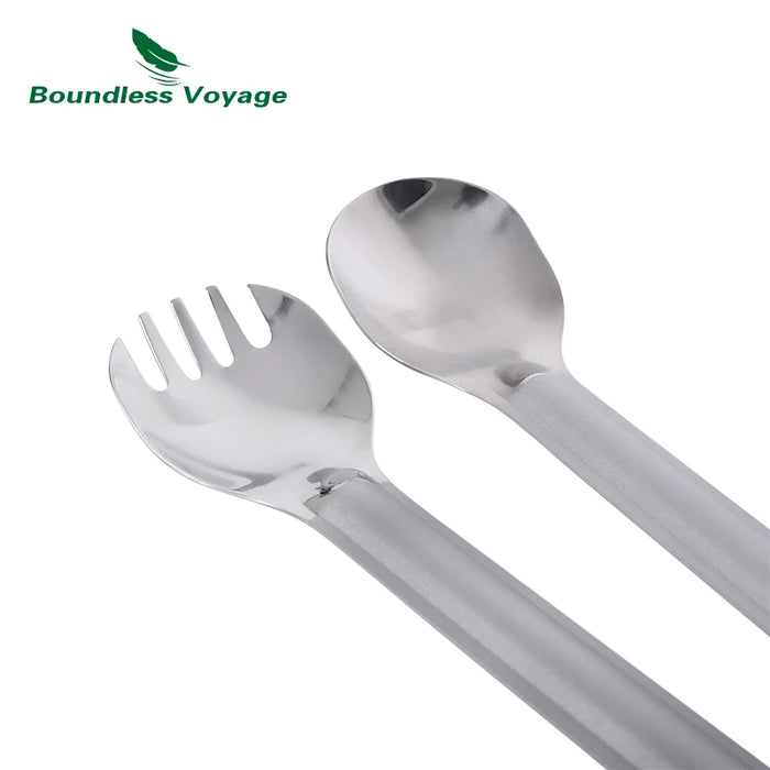 Boundless Voyage Outdoor Titanium Long-Handled Spoon & Spork Set – Ultralight Camping Tableware