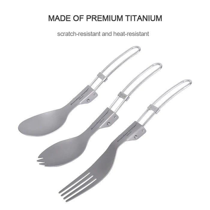 Boundless Voyage Titanium Folding Spoon, Spork & Fork Set – Ultralight Camping Cutlery