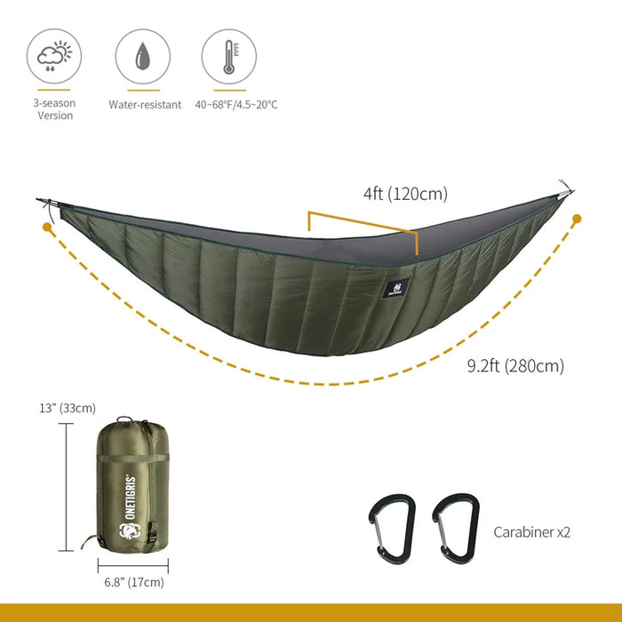 OneTigris Lightweight Hammock Underquilt – Full-Length Insulated Under Blanket for 3-Season Camping