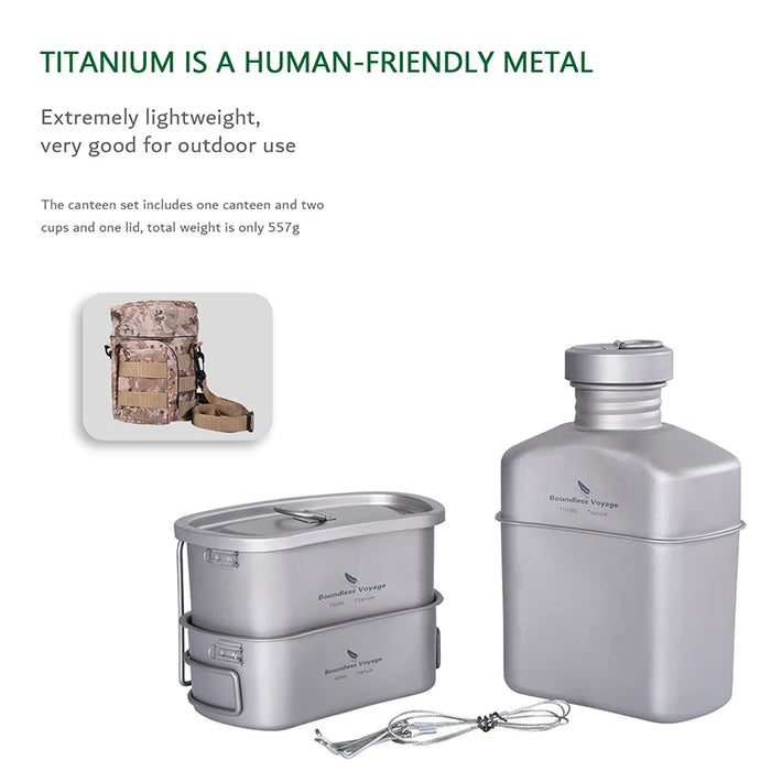 Boundless Voyage Titanium Military Canteen Set – Ultralight & Durable Outdoor Cooking Gear