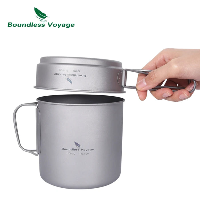 Boundless Voyage 1100ML + 300ML Titanium Pot & Pan Set with Folding Handles