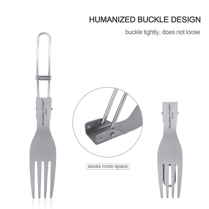 Boundless Voyage Titanium Folding Spoon, Spork & Fork Set – Ultralight Camping Cutlery