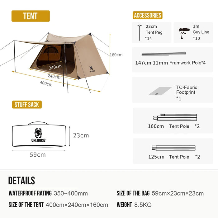 OneTigris SOLO HOMESTEAD Camping Tent (TC) – 4-Season Shelter for Bushcraft & Survival