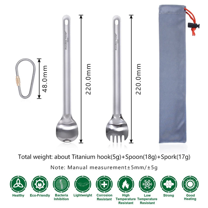 Boundless Voyage Outdoor Titanium Long-Handled Spoon & Spork Set – Ultralight Camping Tableware