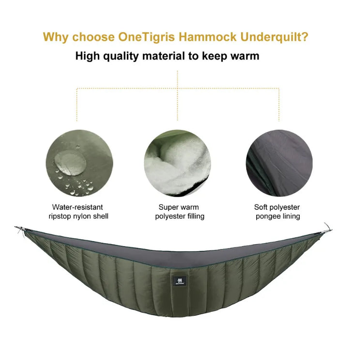 OneTigris Lightweight Hammock Underquilt – Full-Length Insulated Under Blanket for 3-Season Camping