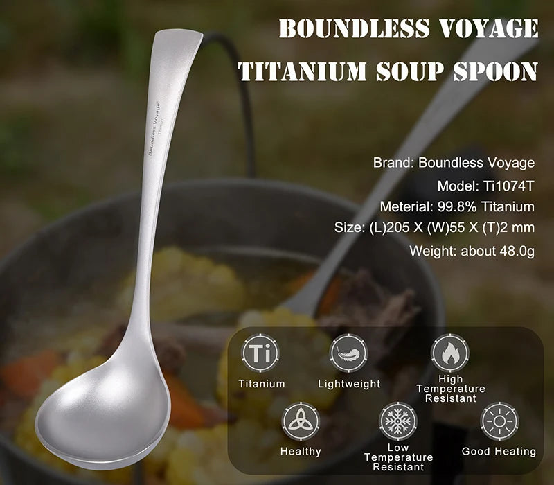 Boundless Voyage Titanium Long-Handle Soup Ladle – Ultra-Durable Cooking Spoon