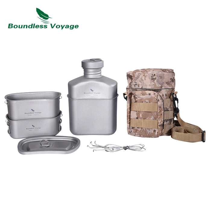 Boundless Voyage Titanium Military Canteen Set – Ultralight & Durable Outdoor Cooking Gear