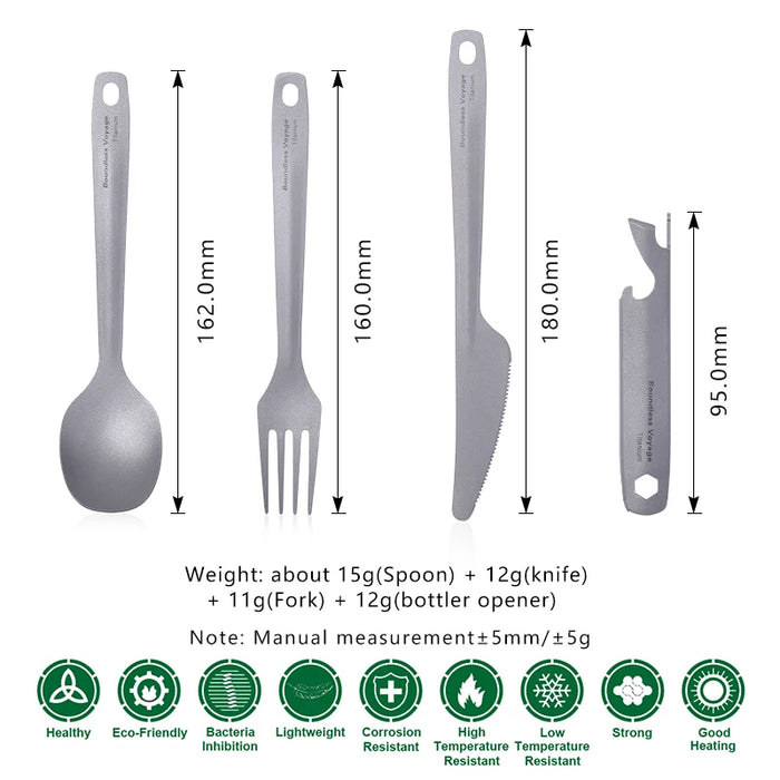 Boundless Voyage Titanium Cutlery Set – 4-Piece Camping Utensils with Carrying Case