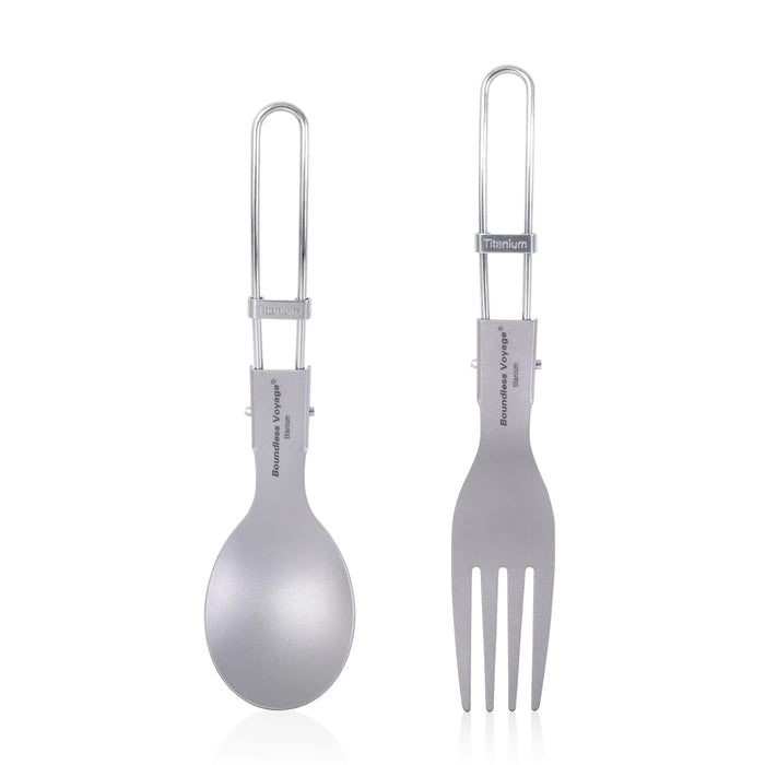 Boundless Voyage Titanium Folding Spoon, Spork & Fork Set – Ultralight Camping Cutlery