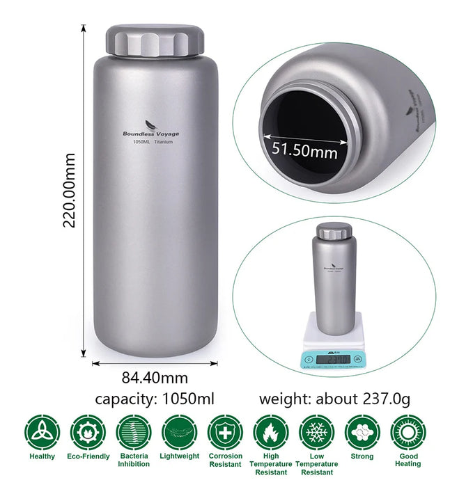 Boundless Voyage Titanium Water Bottle – 1050ml Outdoor Sports & Camping Canteen