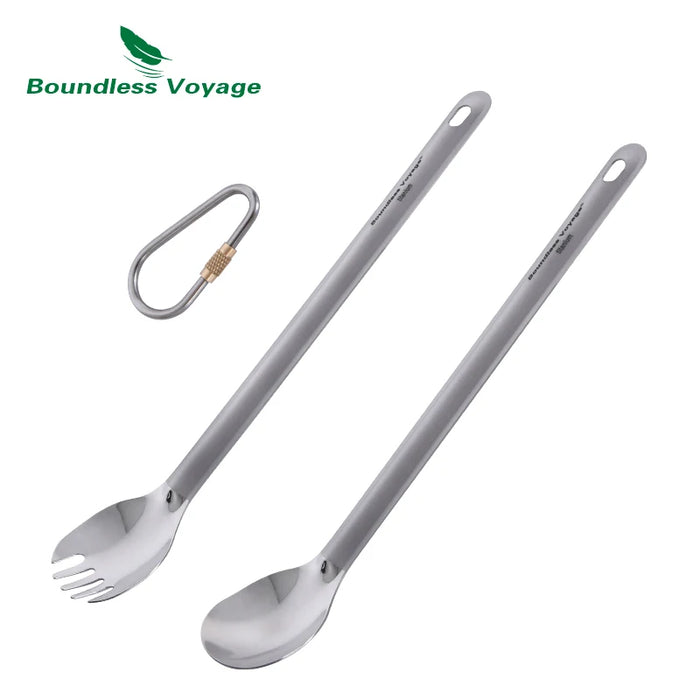 Boundless Voyage Outdoor Titanium Long-Handled Spoon & Spork Set – Ultralight Camping Tableware