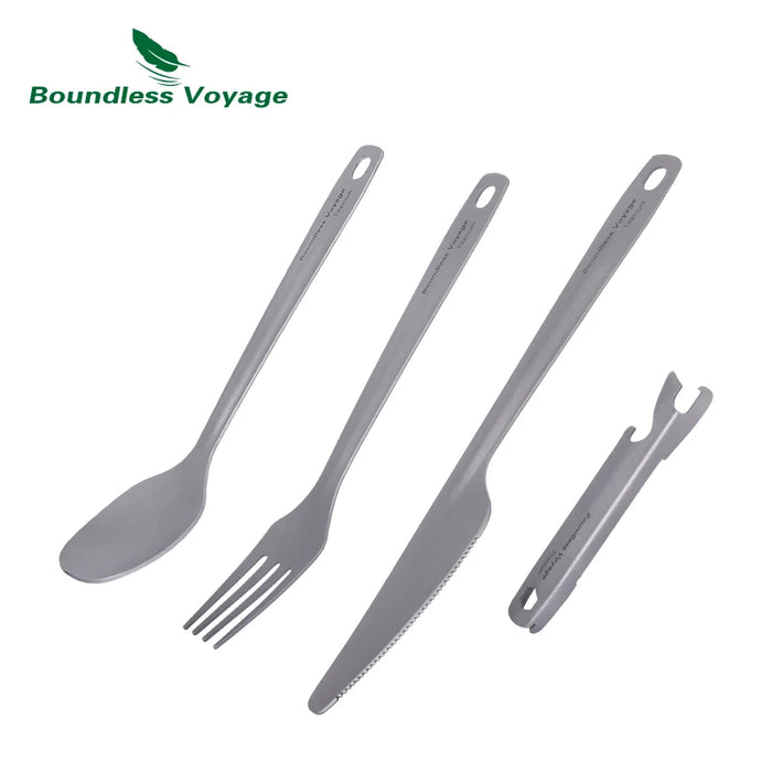 Boundless Voyage Titanium Cutlery Set – 4-Piece Camping Utensils with Carrying Case