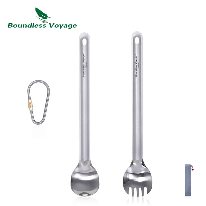 Boundless Voyage Outdoor Titanium Long-Handled Spoon & Spork Set – Ultralight Camping Tableware