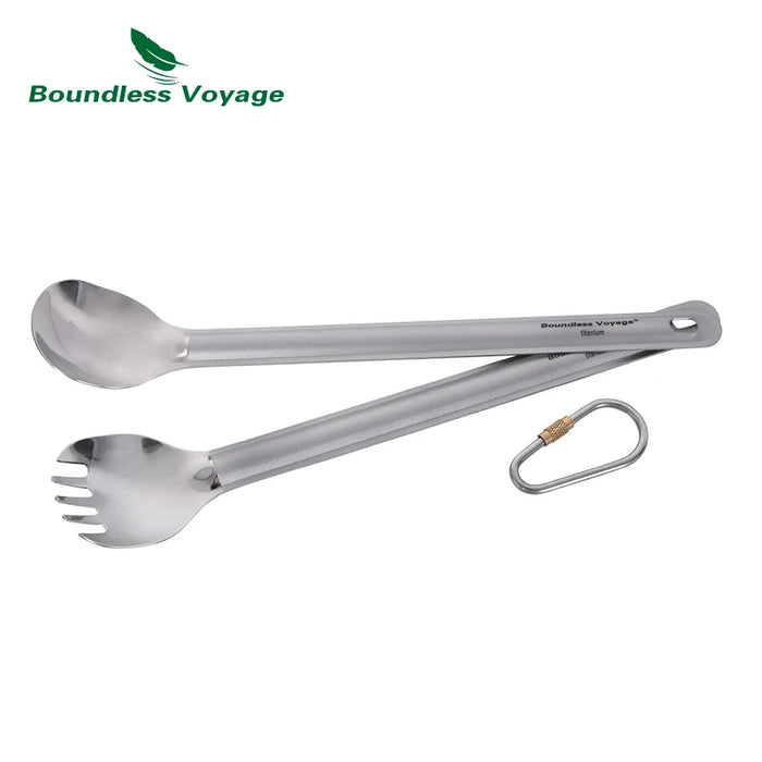 Boundless Voyage Outdoor Titanium Long-Handled Spoon & Spork Set – Ultralight Camping Tableware