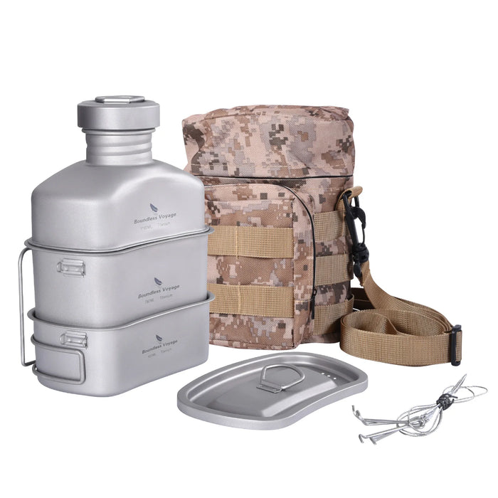 Boundless Voyage Titanium Military Canteen Set – Ultralight & Durable Outdoor Cooking Gear