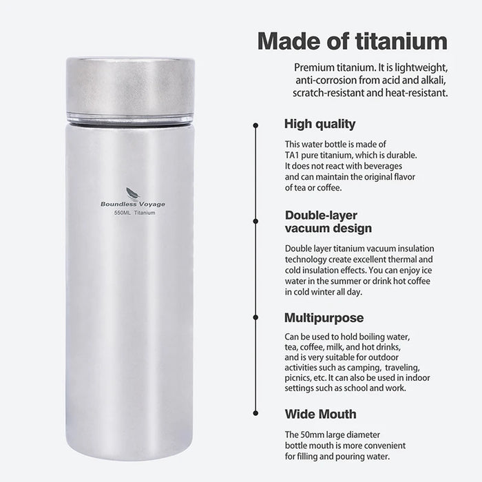 Boundless Voyage 550ml Titanium Thermos Bottle – Double-Walled Insulated