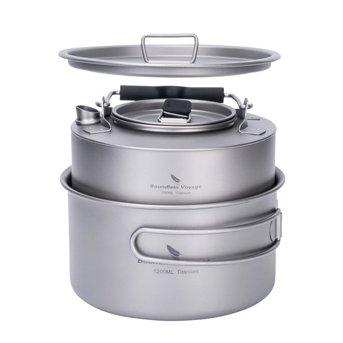 Boundless Voyage Titanium Camping Cookware Mess Kit – Lightweight Pot & Pan Set