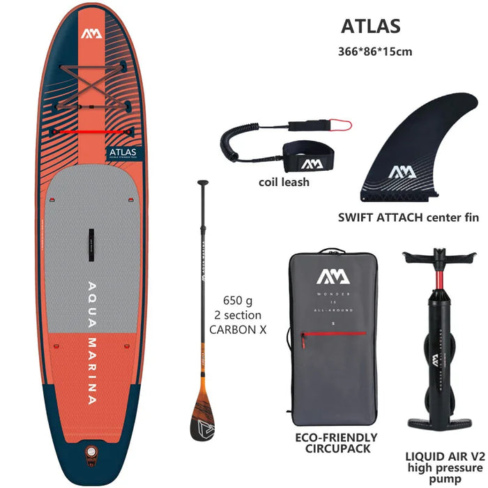 AQUA MARINA ATLAS 2023 Inflatable Stand-Up Paddle Board – 12'0" SUP for Surfing & Water Sports