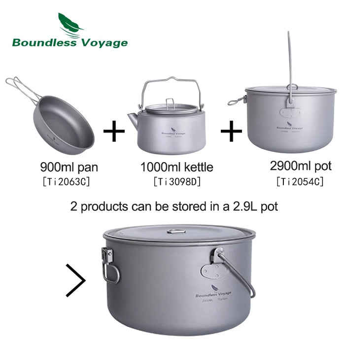 Boundless Voyage Titanium Camping Cookware Set – Kettle, Pot & Frying Pan Combo