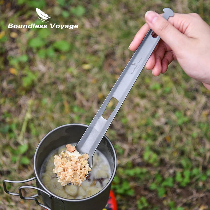 Boundless Voyage 4-in-1 Titanium Alloy Multi-Utensil – Spork, Shovel, Spatula & Tong