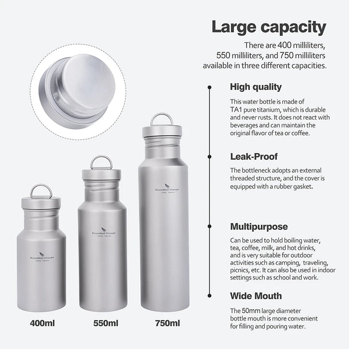 Boundless Voyage Wide Mouth Titanium Water Bottle – 400ml / 550ml / 750ml