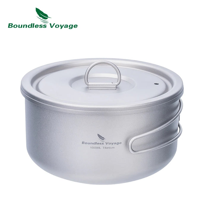 Boundless Voyage Titanium Camping Pot – Ultralight Outdoor Cooking Pot with Lid & Folding Handle