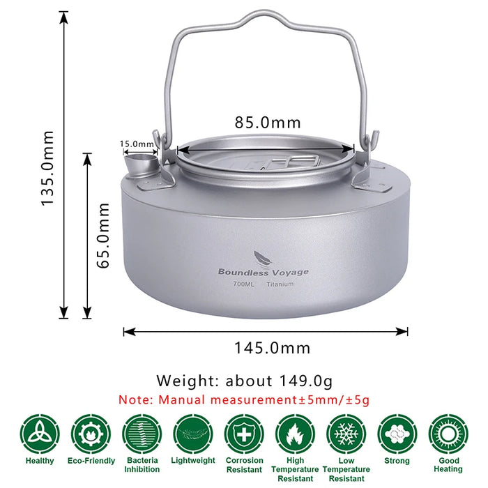 Boundless Voyage Titanium Camping Cookware Set – Kettle, Pot & Frying Pan Combo