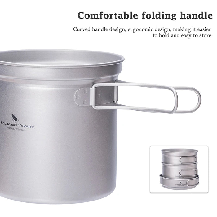 Boundless Voyage Titanium Pot & Pan Set with Folding Handle – Ultra-Light Mess Kit for Outdoor Camping & Backpacking