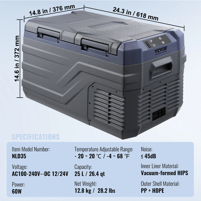 VEVOR Dual Zone Portable Car Refrigerator – 35L, 45L & 55L Compressor Freezer