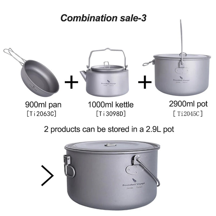 Boundless Voyage Titanium Camping Cookware Set – Kettle, Pot & Frying Pan Combo