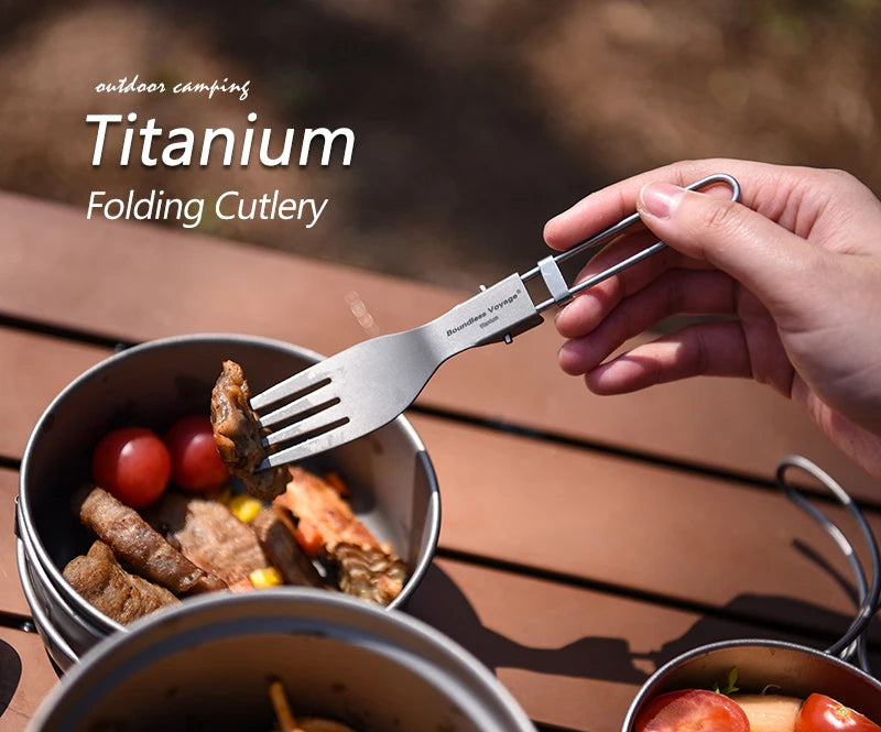 Boundless Voyage Titanium Folding Spoon, Spork & Fork Set – Ultralight Camping Cutlery