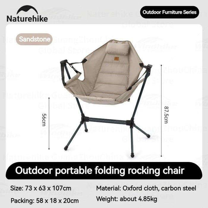 Naturehike Foldable Rocking Chair – Adjustable, Lightweight & Portable Camping Armchair with Backrest and Pillow