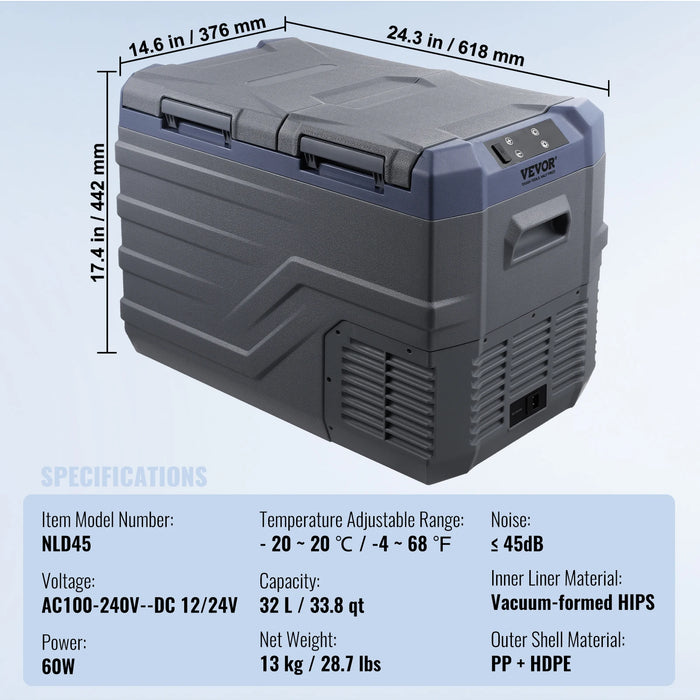 VEVOR Dual Zone Portable Car Refrigerator – 35L, 45L & 55L Compressor Freezer