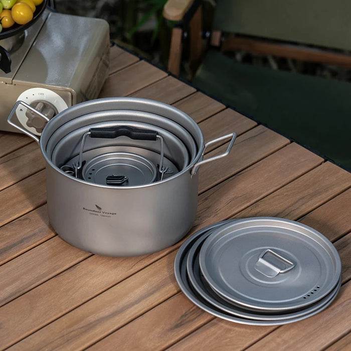 Boundless Voyage Titanium Camping Cookware Mess Kit – Lightweight Pot & Pan Set