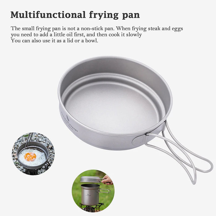 Boundless Voyage Titanium Pot & Pan Set with Folding Handle – Ultra-Light Mess Kit for Outdoor Camping & Backpacking