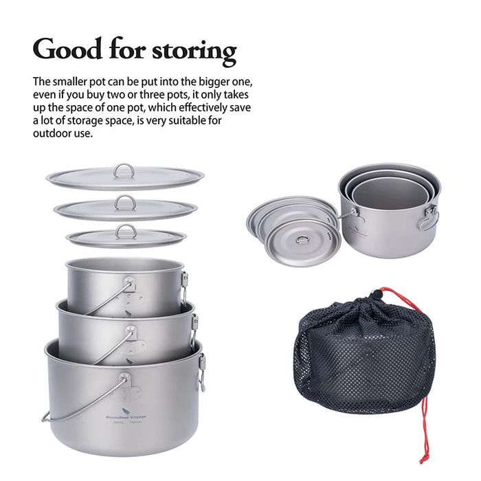 Boundless Voyage Titanium Camping Pot – Ultra-Light & Large Capacity Outdoor Cooking Pot