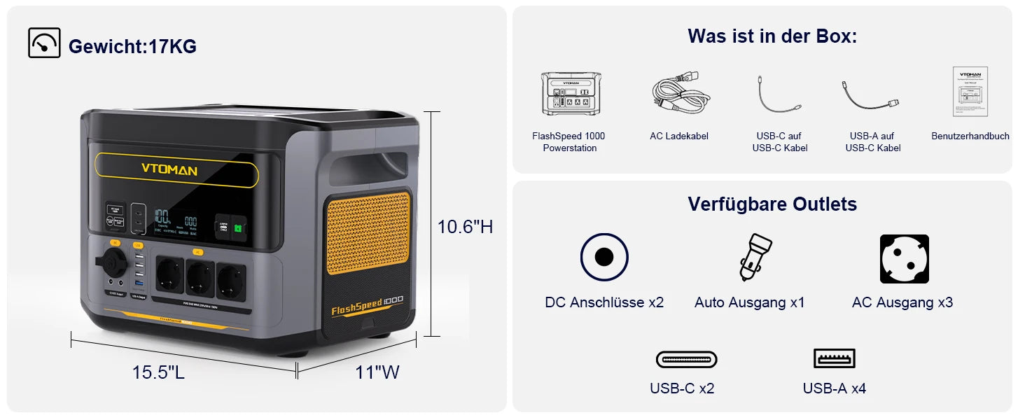 VTOMAN FlashSpeed 1000 Portable Power Station | 828Wh LiFePO4 Battery | 1000W (2000W Peak)