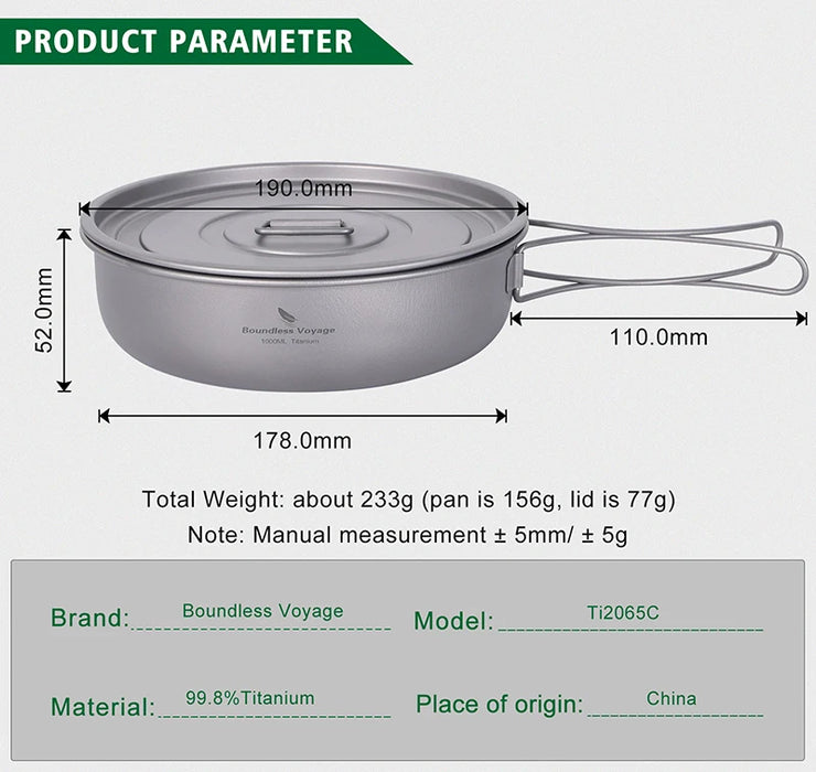 Boundless Voyage Titanium Camping Cookware Set – Kettle, Pot & Frying Pan Combo