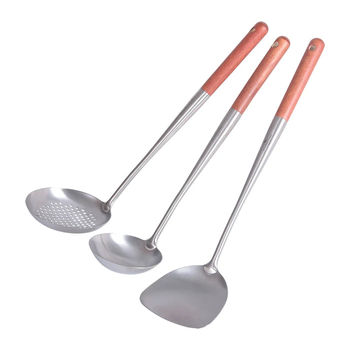 Boundless Voyage Titanium Kitchen Utensil Set – Wok Spatula, Soup Ladle & Strainer Spoon