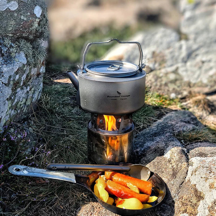 Boundless Voyage Titanium Camping Cookware Set – Kettle, Pot & Frying Pan Combo