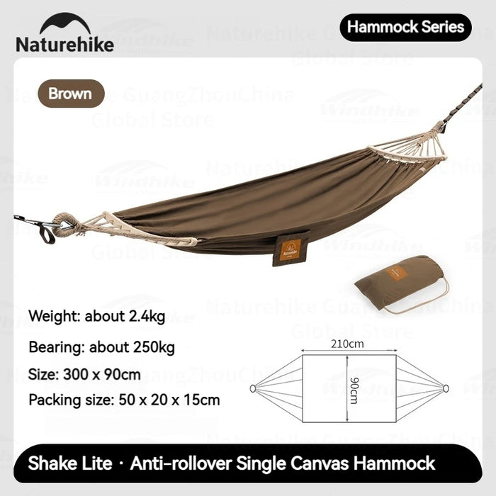 Naturehike Canvas Hammock – Anti-Rollover Single Camping Swing Bed with 250kg Capacity