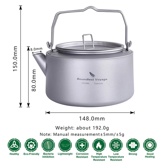 Boundless Voyage Titanium Camping Cookware Set – Kettle, Pot & Frying Pan Combo