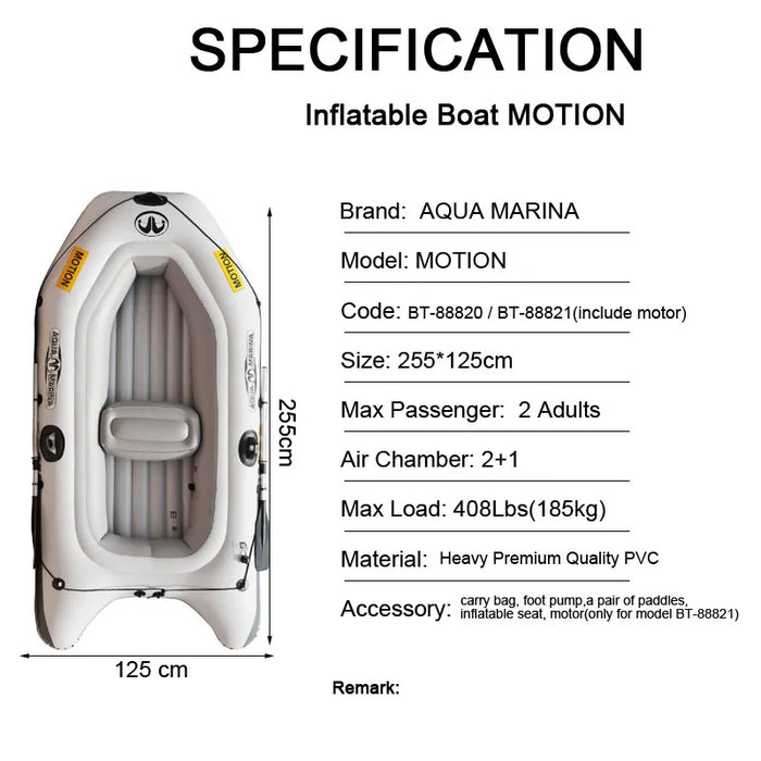 Aqua Marina MOTION Inflatable Fishing Boat | 2-Person PVC Dinghy with Paddle & Motor Mount Option