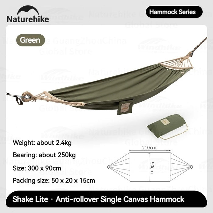 Naturehike Canvas Hammock – Anti-Rollover Single Camping Swing Bed with 250kg Capacity